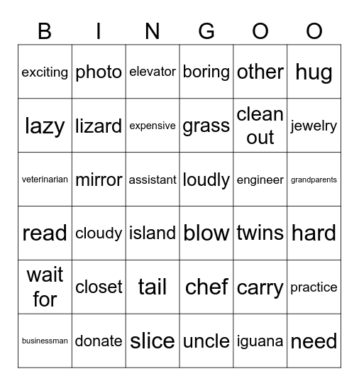 Grammar Space Bingo Card