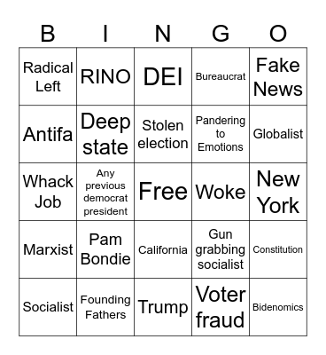 Jimbo's Political Buzzwords Bingo Card