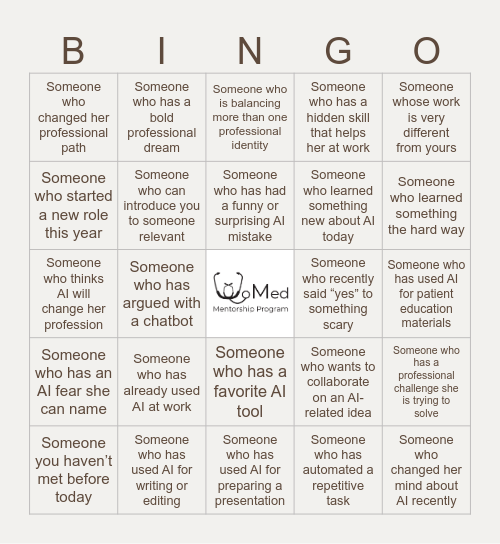 WoMed Artificial Intelligence Bingo Card