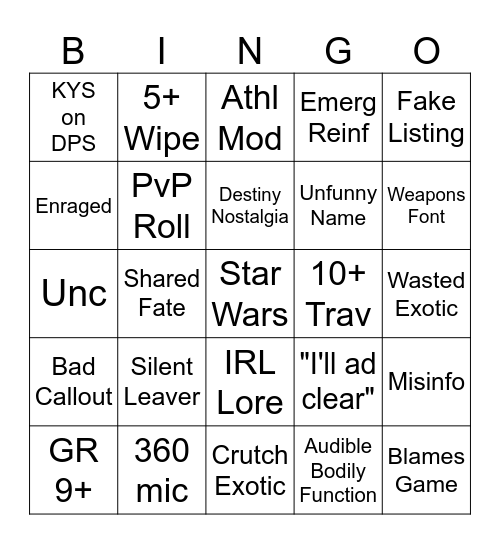 Untitled Bingo Card