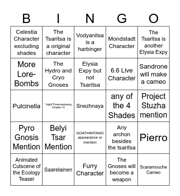 The Frigid Mutiny Bingo Card