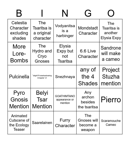 The Frigid Mutiny Bingo Card