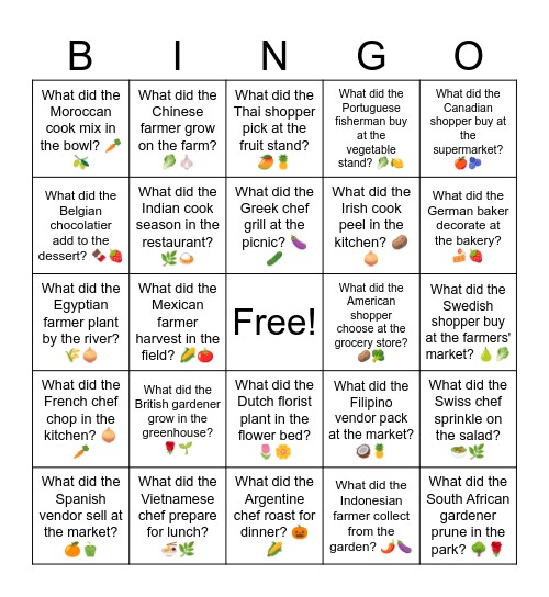 B12 L7 What did the Irish cook peel in the kitchen? 🥔🧅 Bingo Card