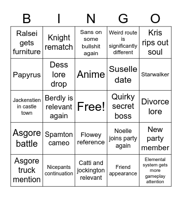 Deltarune chapter 5 Bingo Card