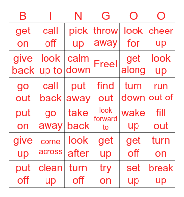 Phrasal Verbs Bingo Card