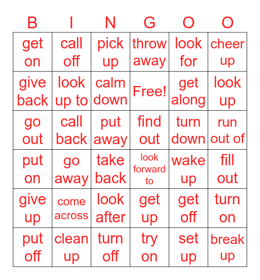 Phrasal Verbs Bingo Card