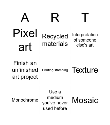 Art challenge bingo Card