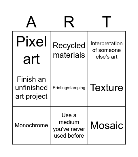 Art challenge bingo Card