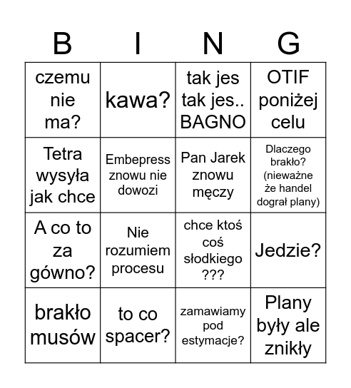 BINGO KĄCIKA TWORZYW Bingo Card