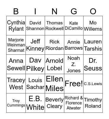 Favorite Authors Bingo Card