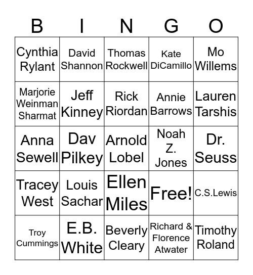 Favorite Authors Bingo Card