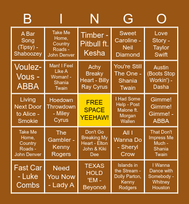 Wadsley Bridge W.M.C Country Bingo! Bingo Card