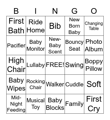 Baby Shower Bingo Card