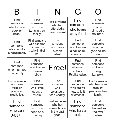 Ice Breaker Bingo Card