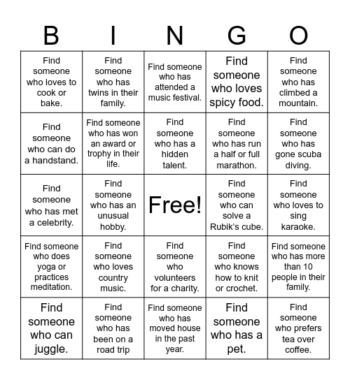 Ice Breaker Bingo Card