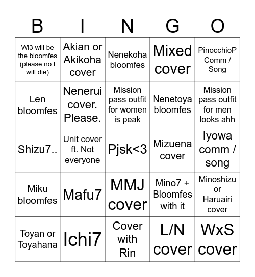 Pjsk stream predics Bingo Card