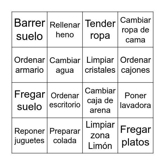 Limpieza Personal Bingo Card