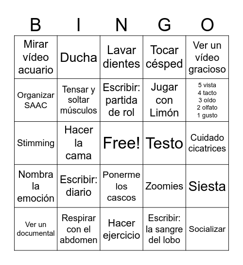Autocuidado Bingo Card