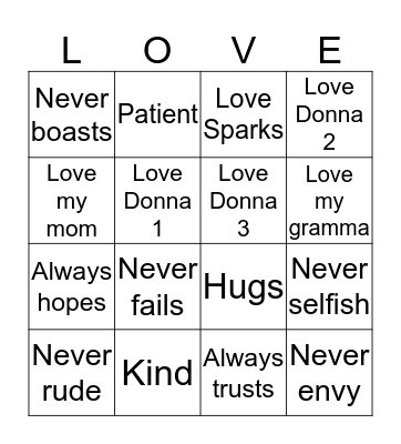 Love is kind Bingo Card