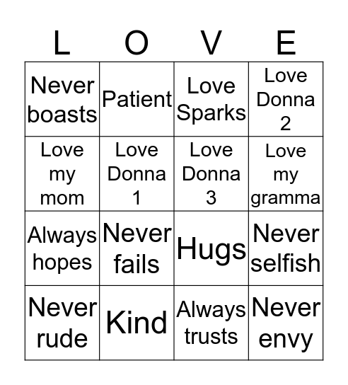 Love is kind Bingo Card