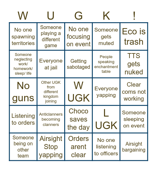 UGK Bingo Card