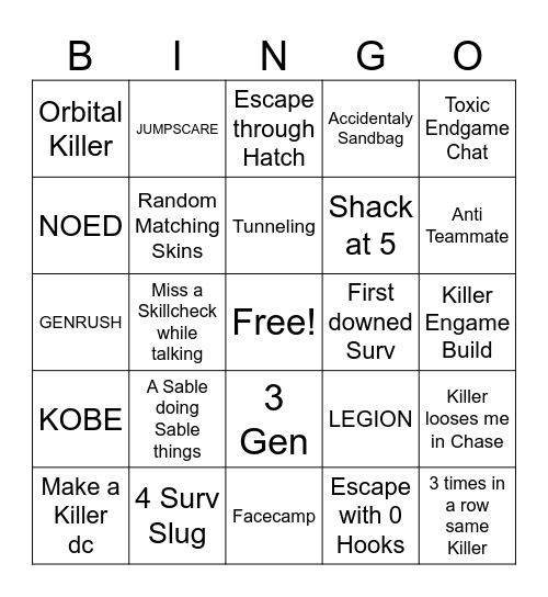 DBD Aniversary Bingo Card