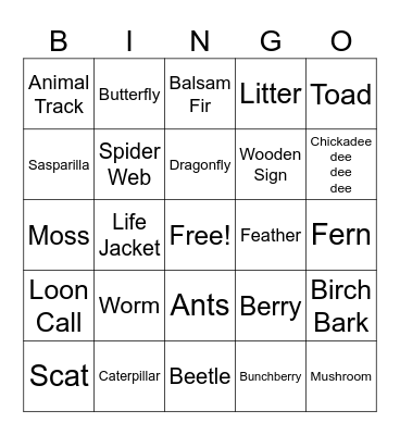 Mink Lake YMCA Lake Day Bingo Card
