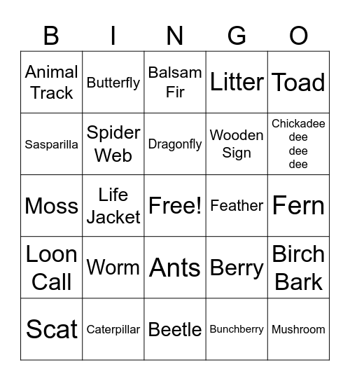 Mink Lake YMCA Lake Day Bingo Card