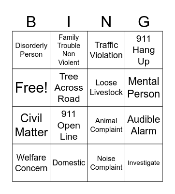 Call For Service! Bingo Card