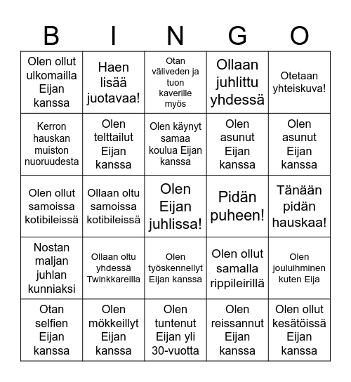 Eijan synttäribingo Card