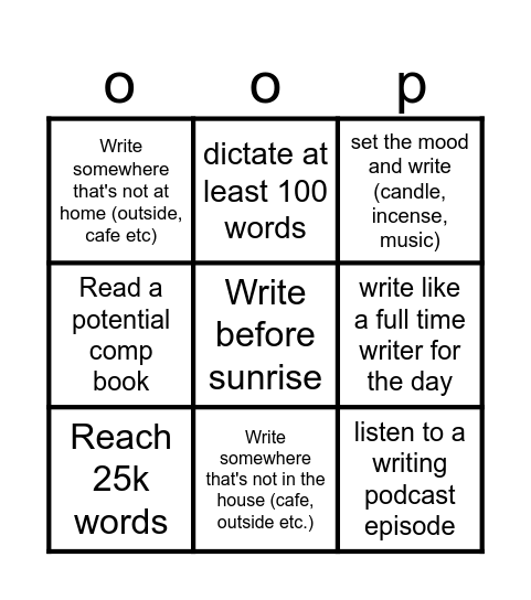 Writing - EOB Bingo Card