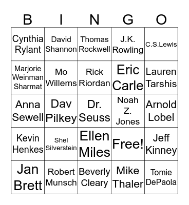 Favorite Authors Bingo Card