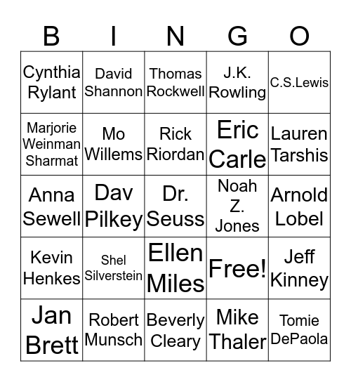 Favorite Authors Bingo Card
