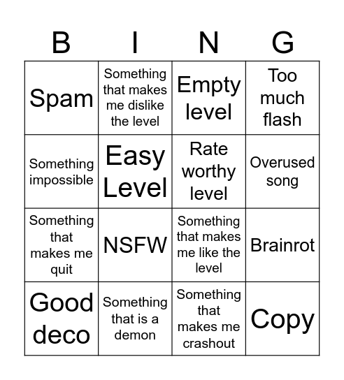 Recent Tab BINGO Card