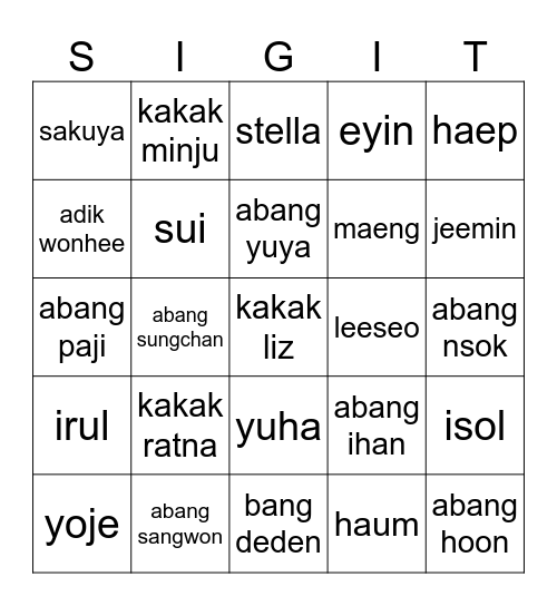 Bermain bersama Sakuya 🍞 Bingo Card
