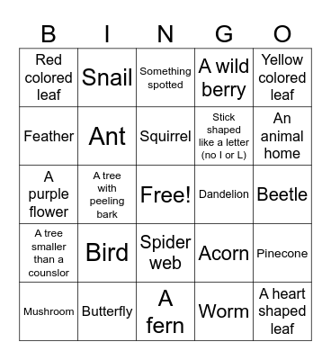 Nature walk bingo Card