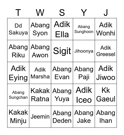 Bermain bersama Sakuya 🍞 Bingo Card