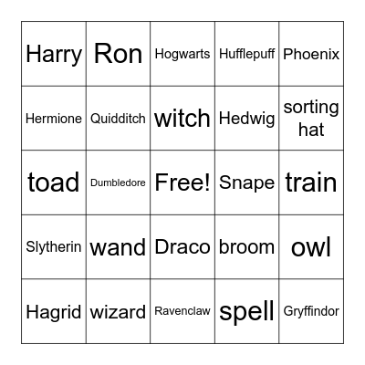 Harry Potter Bingo Card