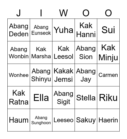 Main sama Sakuy Bingo Card
