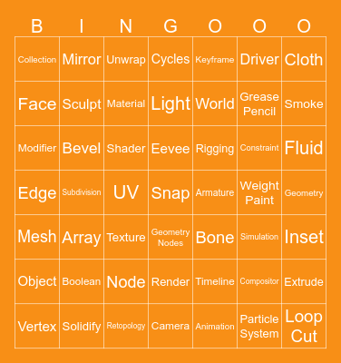 Blender Bingo Card