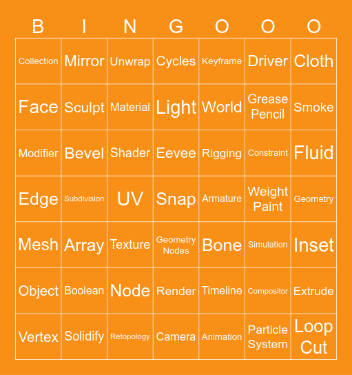 Blender Bingo Card