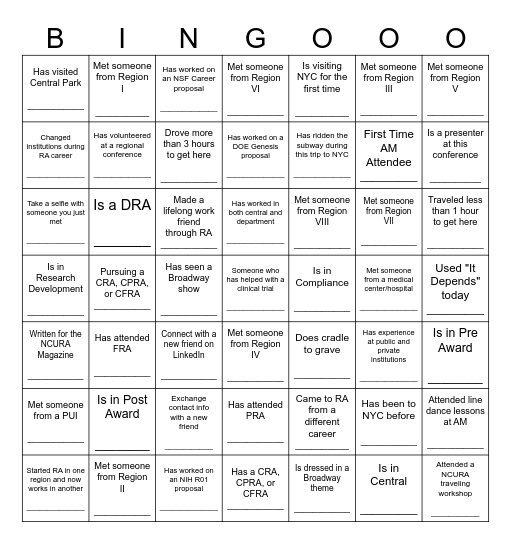 NCURA BINGO Card
