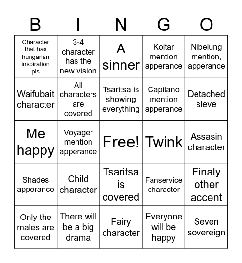 Schneznaya prediction Bingo Card