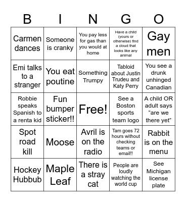 TAMFAMJAM Road Trip Bingo! Bingo Card