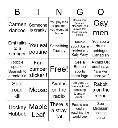TAMFAMJAM Road Trip Bingo! Bingo Card