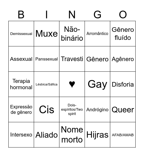 LGBTQIA+ Bingo Card