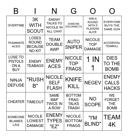 NICOLE'S CS2 BINGO Card