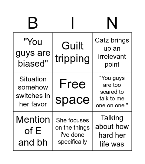 catz bingo Card