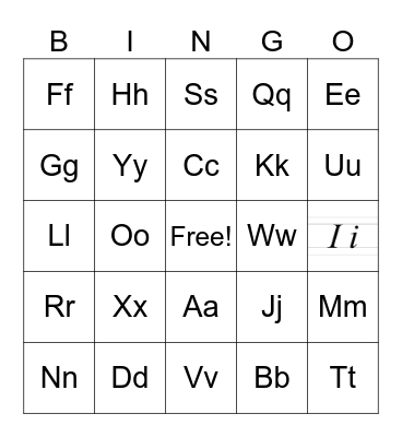 LETTERS Bingo Card