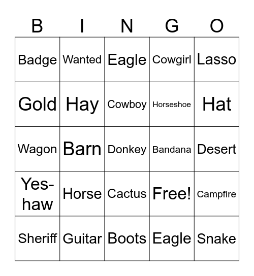 🐴 WESTERN BINGO🐴 Bingo Card